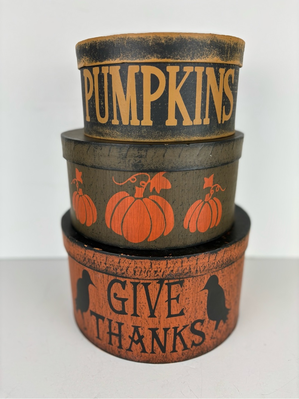 Set of 3-Primitive chipboard Autumn Nesting Boxes-Crow&Pumpkin